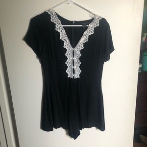 Black Romper with Lace Detail